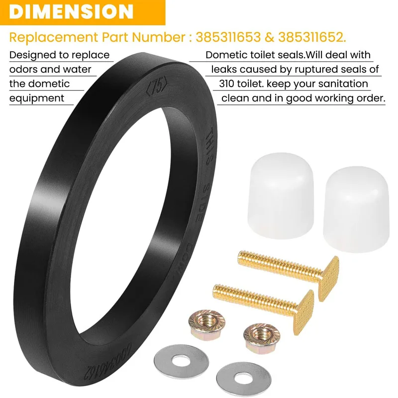 RV Toilet Seal Gasket 385311652 & Flange 3" Floor Flange Socket Toilet Seal 385345892 Fits for Dometic