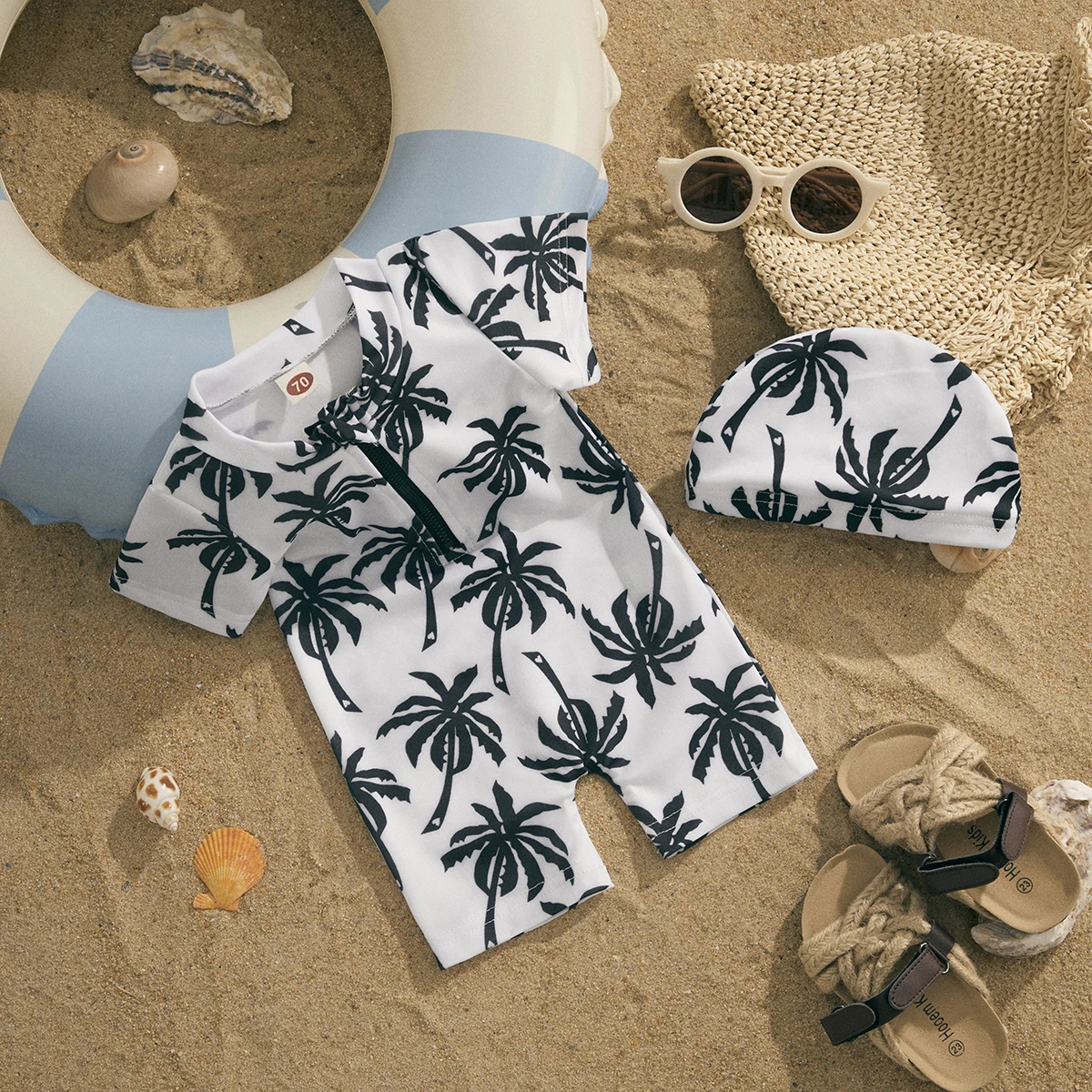 Newborn Infant Baby Boy Swimsuit + Hat 0-18M Summer Beachwear Bathing Suit children swimwear