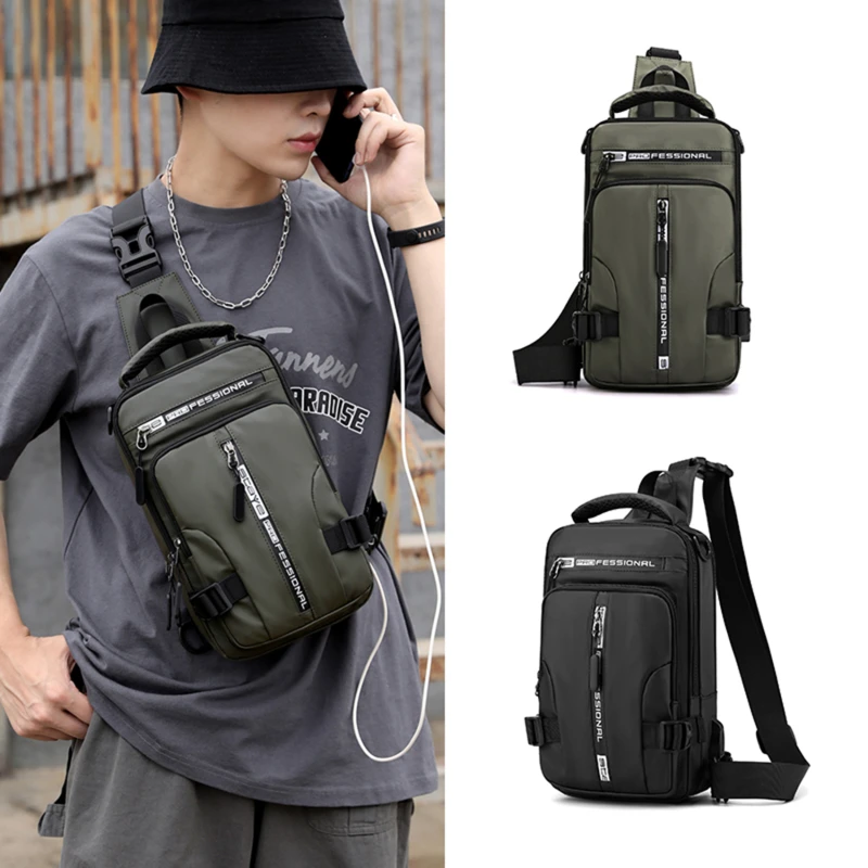 Multifunction Nylon Men's Chest Bag Waterproof Men Crossbody Bag Anti-theft Travel Bag Male USB Charging Chest Bag Pack Backpack