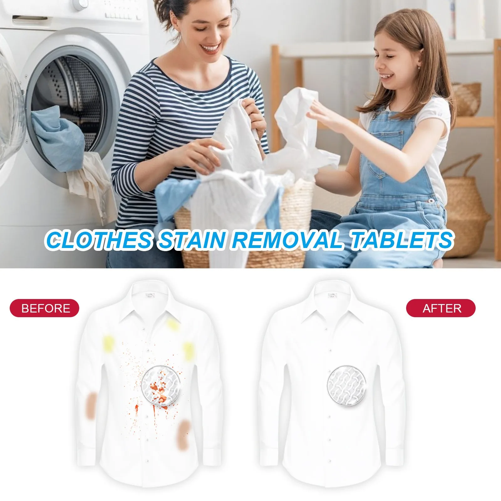 Laundry Tablets, Stain Remover For Clothes Laundry Strong Decontamination Detergent Powder Tablets For Underwear And Clothes