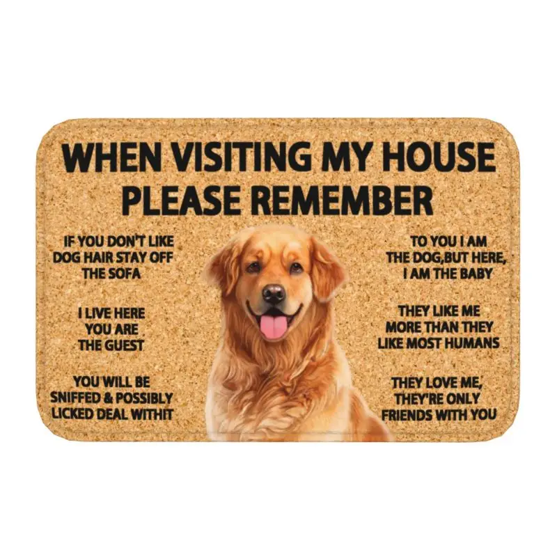 Please Remember Golden Retriever Dogs House Rules Doormat Front Door Mat Anti-Slip Waterproof Floor Bathroom Entrance Rug Carpet Floor Mat Non Slip Mat Door Mat Fun Doormat Carpet Mat