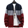 Autumn Winter Cardigan Sweater Men Fleece Zipper Sweaters Velvet Contrast Striped Sweater Coats Casual Jackets 4
