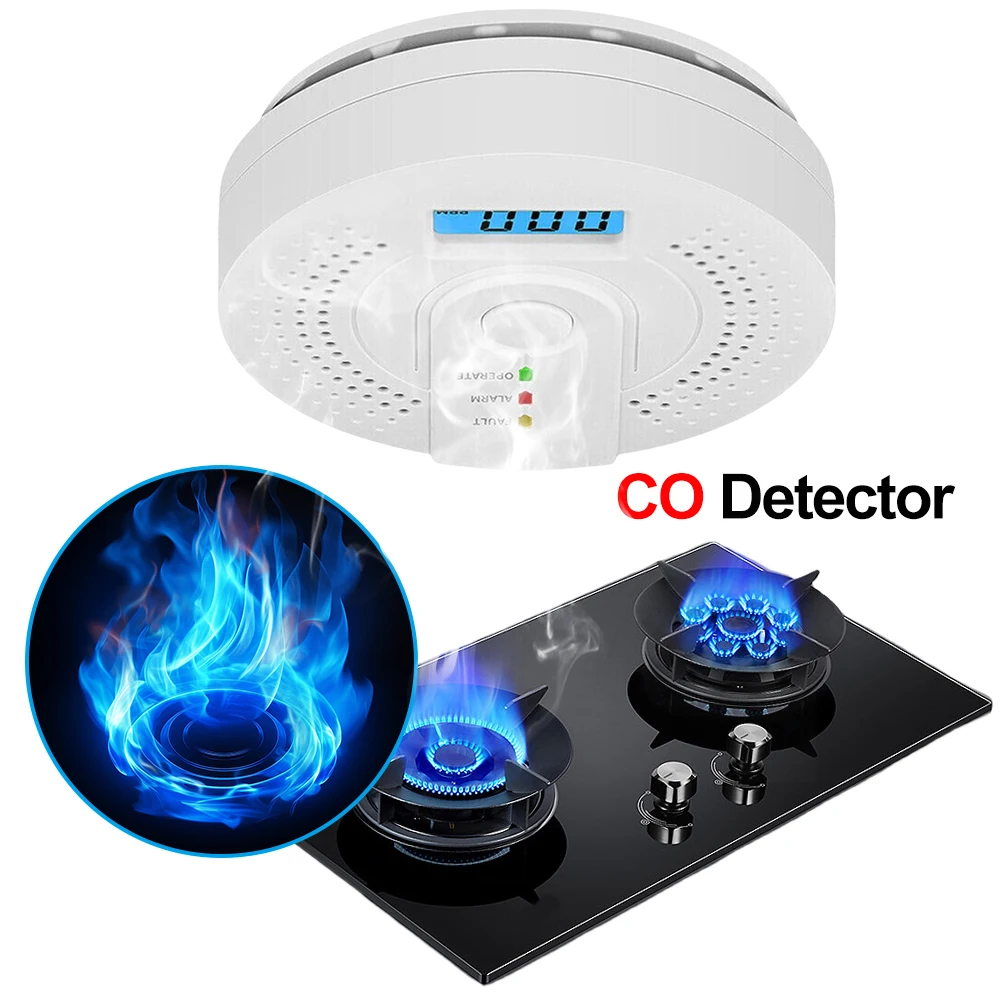 5-1PCS Digital Carbon Monoxide Detector Sound & Light Warning CO Alarm Sensor Battery Powered CO Gas Monitor for Home Warehouse