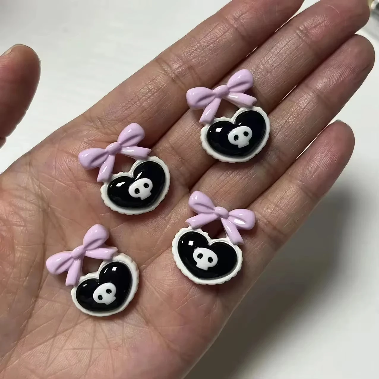마카롱 컬러 해골 활 해골 송진, 수제 물컵, 헤어 웨어 액세서리, 장식 패치, DIY 네일 아트 장식, 매력, 10 개