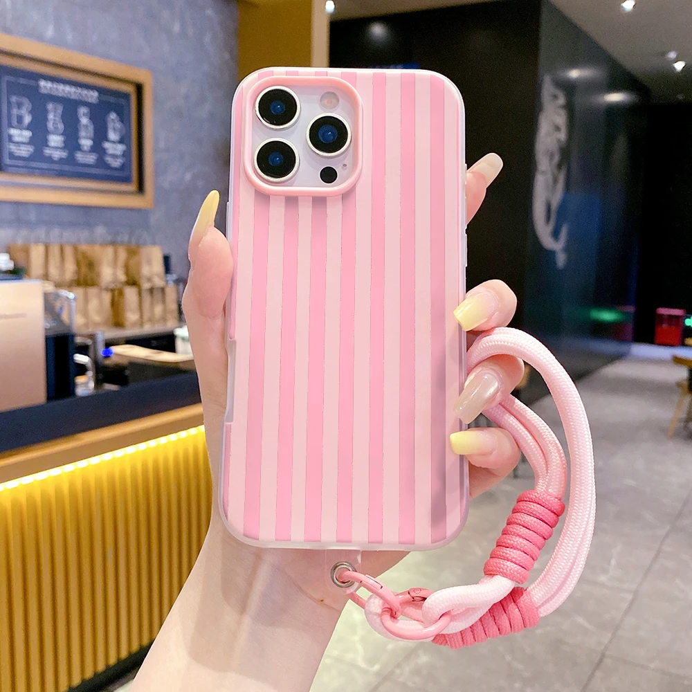 Dual-Function Wrist Strap Phone Case with Lanyard - Stylish Striped Cover