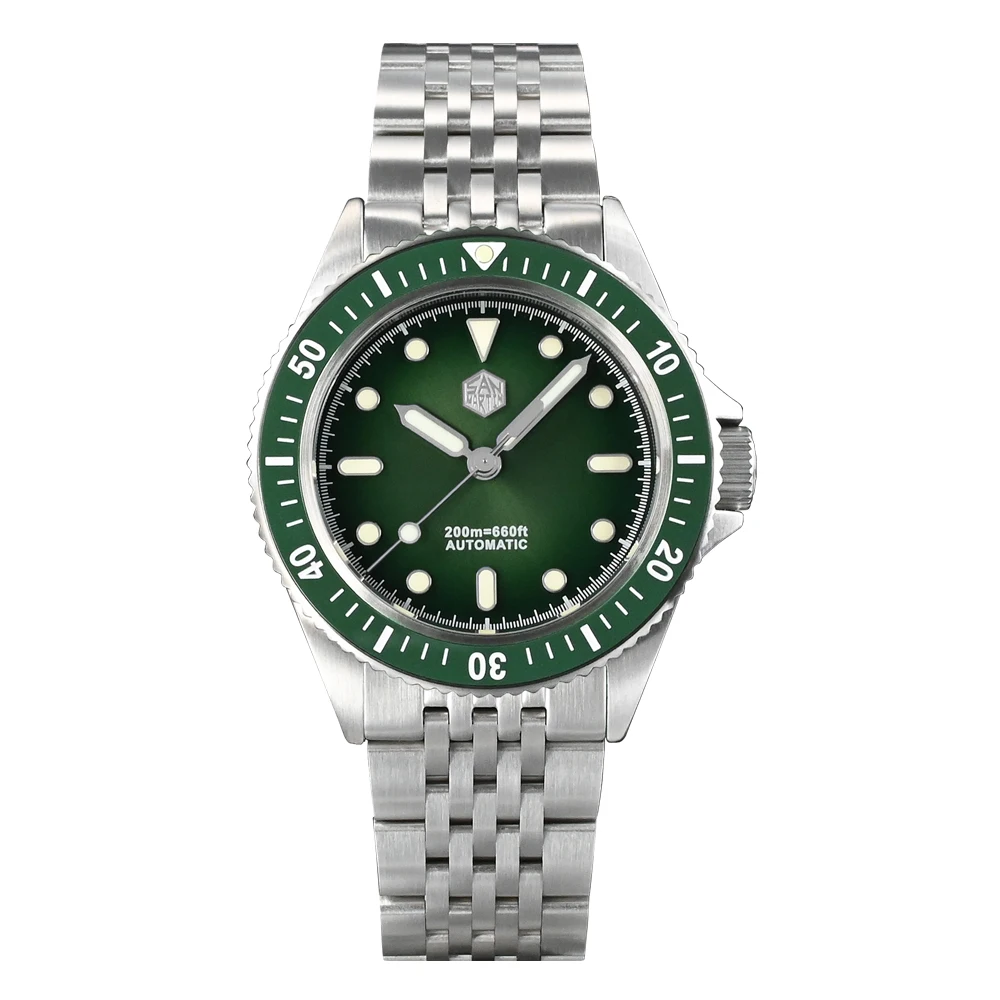 S-38mm Dive Watch Miyota 8215 Original Design Bracelet Automatic Mechanical Watches Sapphire 20Bar green water yellow watch