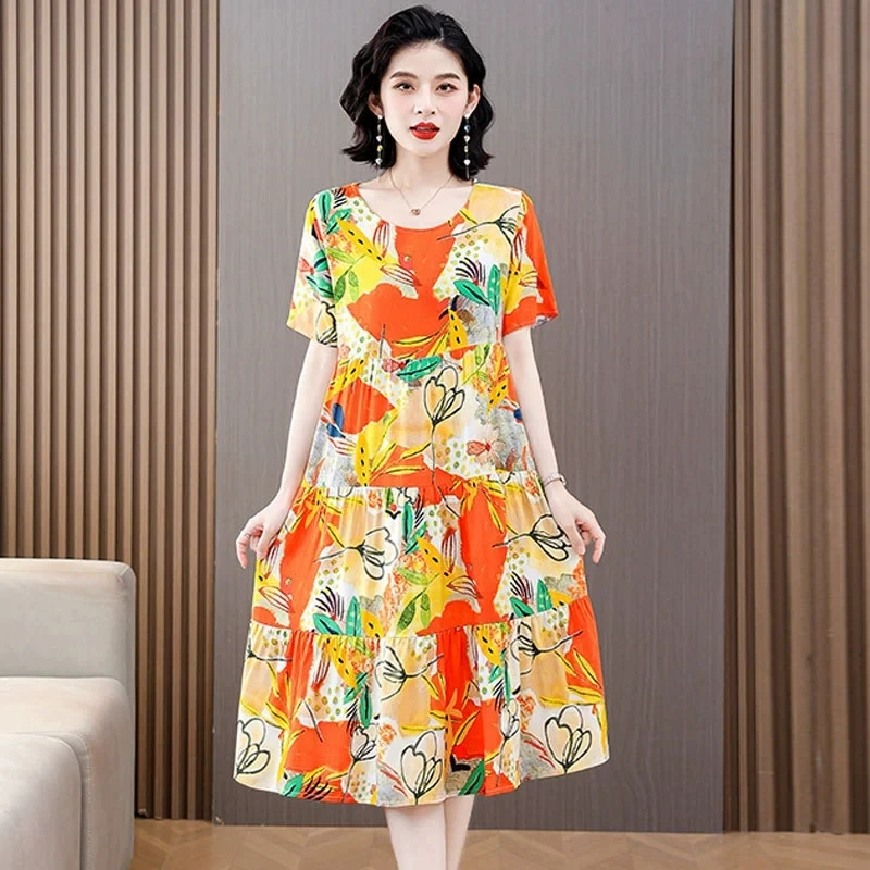 Sommer Hause Kleidung Neue Baumwolle Rayon Nacht Kleid Kurzarm Lose Blumen frauen Nachthemden Lounge Nachtwäsche Schlaf Hemd 5XL – Detail 5