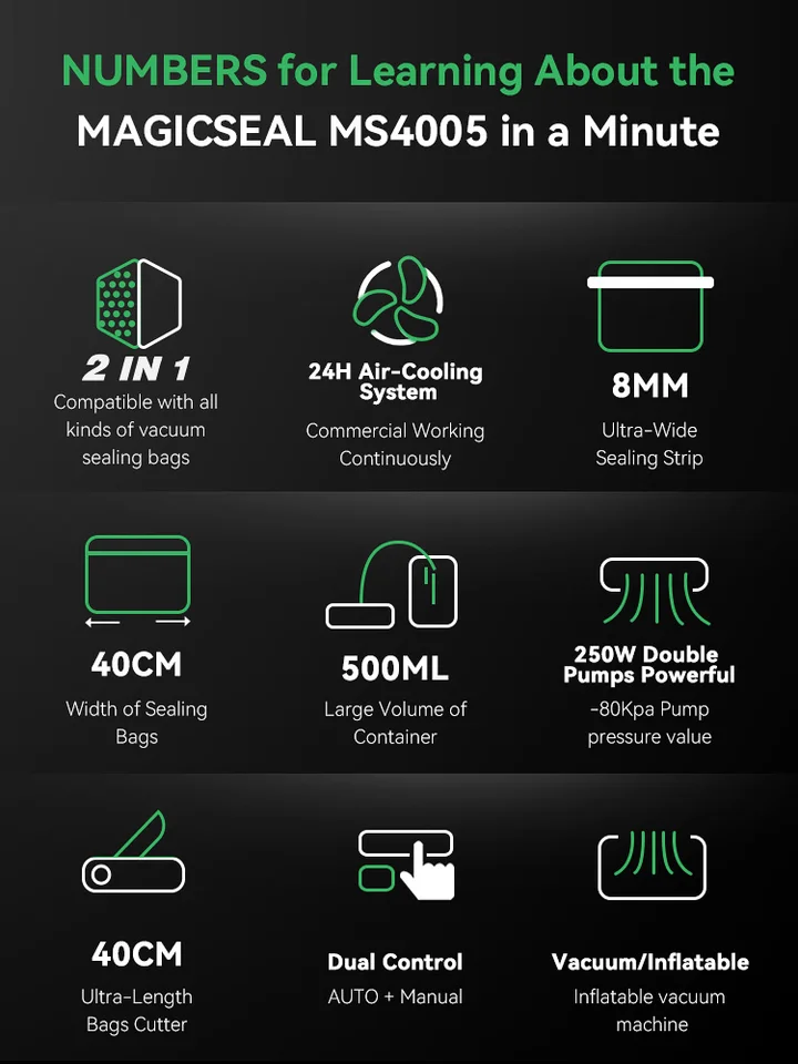 MAGIC SEAL MS300 Commercial Vacuum Sealer – Dual Mode For Mylar & Smooth Bags, 8mm Seal, Auto Cooling System