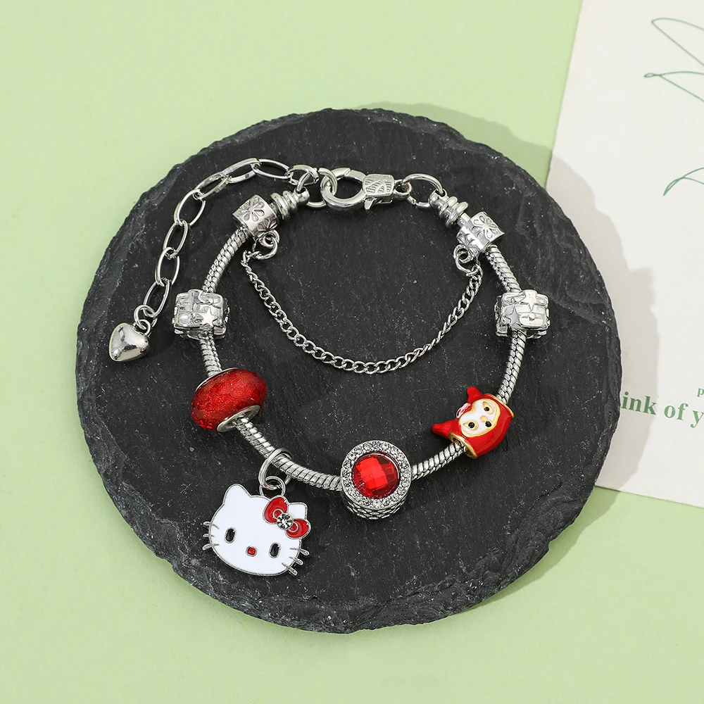 New Red  Anime Series Cartoon Kurome Hello Kitty Fashion Cute DIY Beaded Bracelet