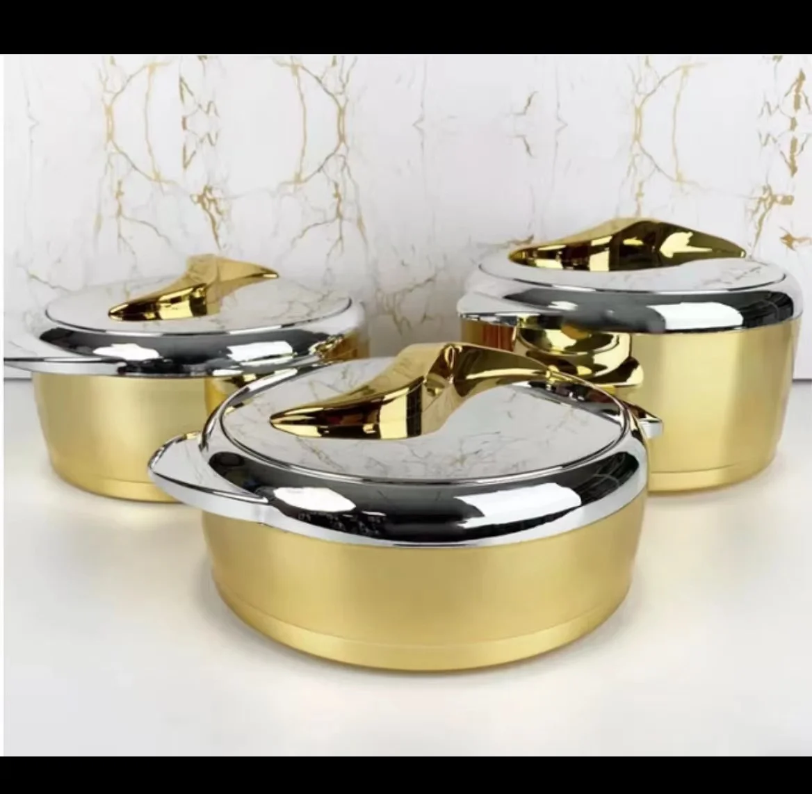 

3PCS SET (1.5L/2.0L/2.5L) Electroplating Thermal Food Warmer Container Insulated Lunch Box party Food Warmer