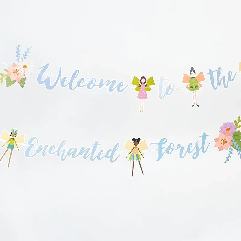 

Woodland Fairy Party Welcome To The Enchanted Forest Banner Girls Tea Party Decoration Fairy Birthday Flower Leaves Streamers