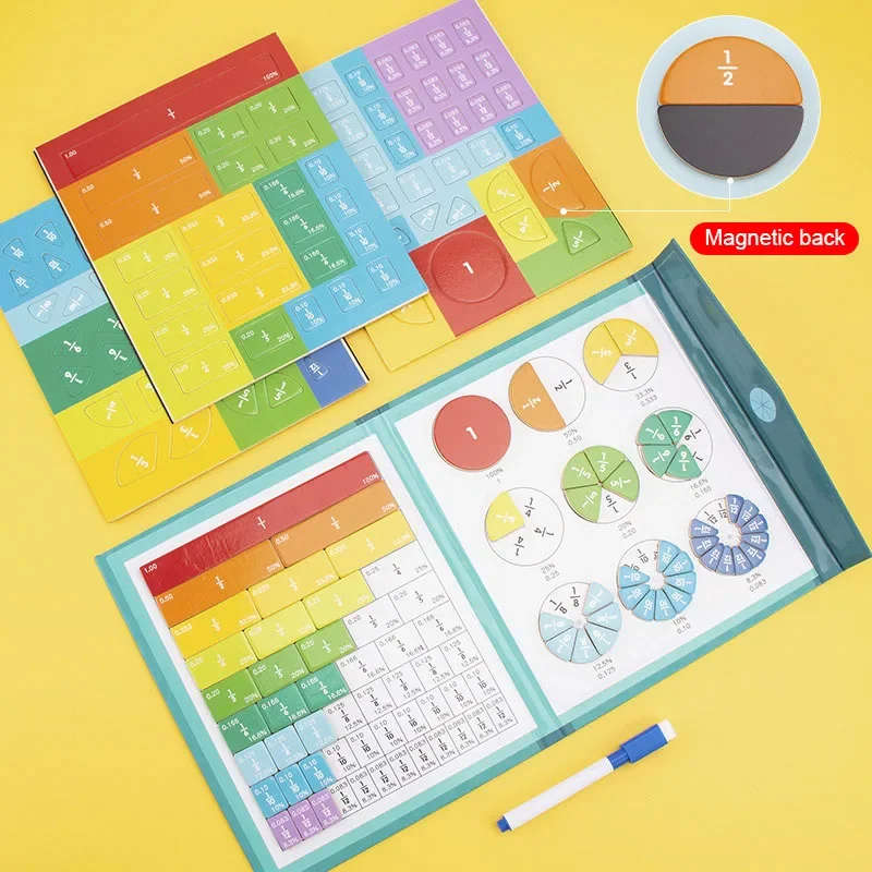 Puzzle Toys Wooden Toys Magnetic Puzzle Toys Children Magnetic Fraction Learning Math Toys Wooden Fraction Book Set Parish Teaching Aids Arithmetic Learning Educational Toys