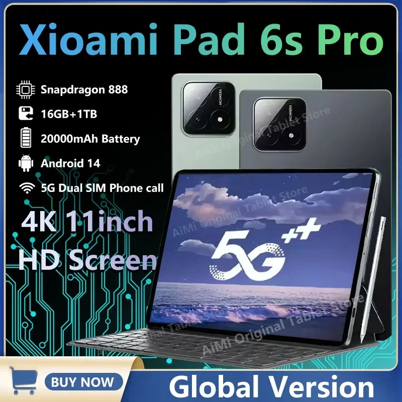 Original Pad 6S Pro Android 14 16GB 1T 20000mAh 11inch HD 4K Global Version Tablet PC GPS 5G Dual SIM Bluetooth WiFi Tablet