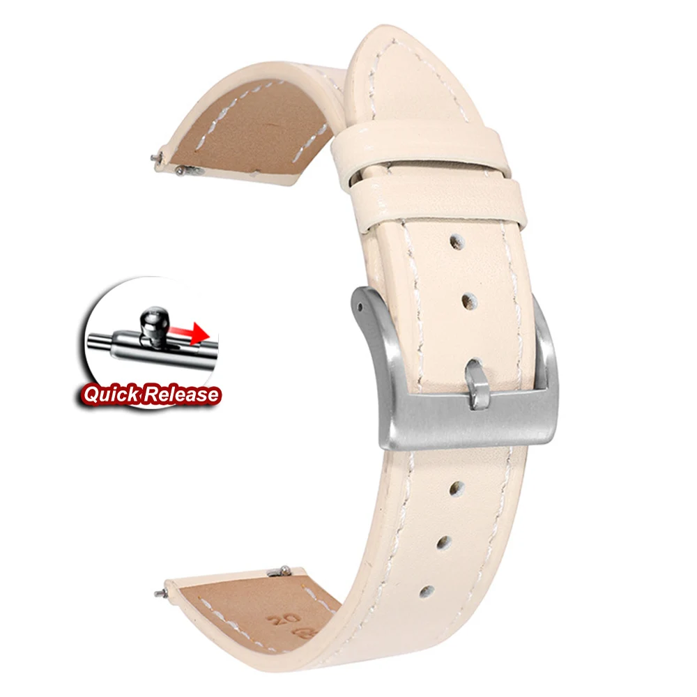 Vintage Leather Quick Release Watch Band - Brown Stitching Cowhide Strap