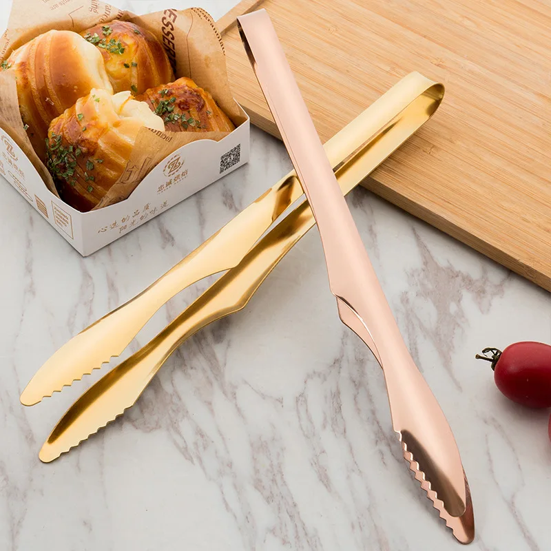 Stainless Steel Non-Slip Handle BBQ Tongs Cake Bread Clamp Steak Clip Kitchen Utensils