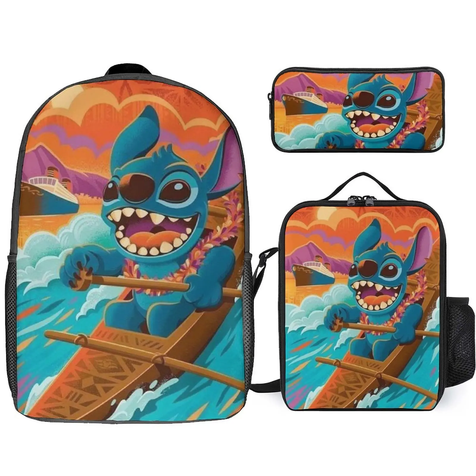 

Disney Customized High Capacity Schoolbag Pattern Cute Animated Character Schoolbag Three Piece Set Travel Meal Bag School