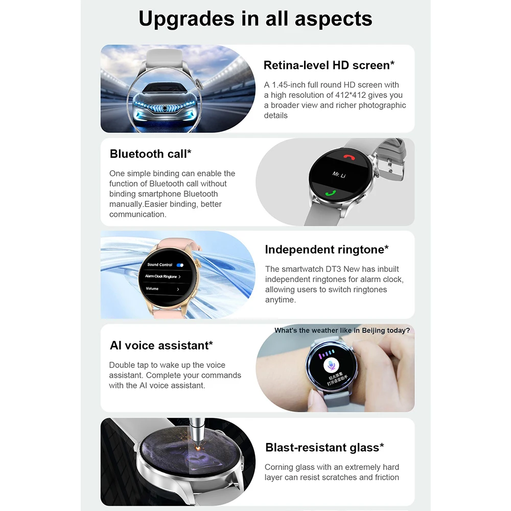 DT3 New Smart Watch for Men Women Waterproof Wrist Watches