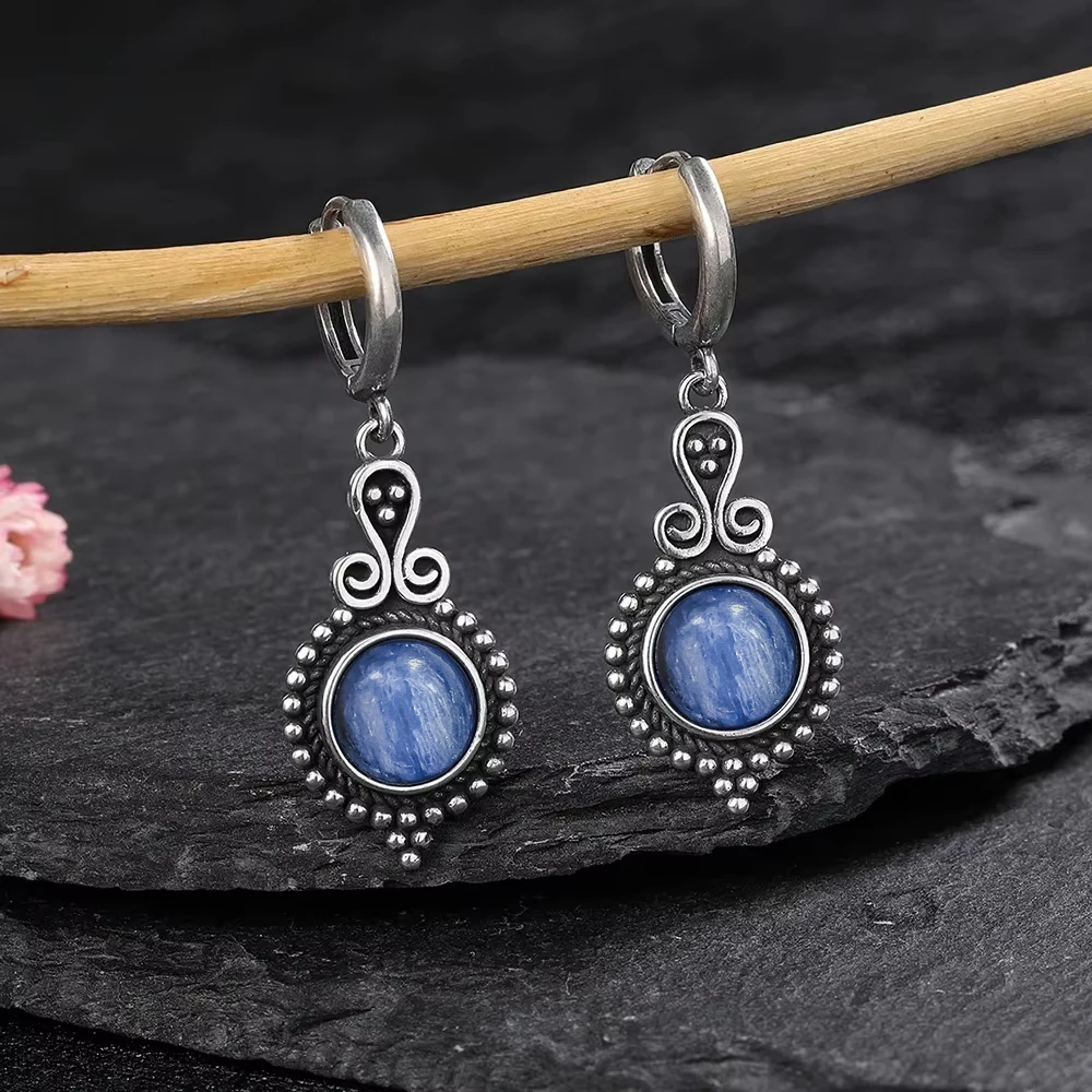 925 Sterling Silver Natural Kyanite Drop Earrings for Women Wedding Gifts Jewelry Vintage Hoop Earrings dangle earrings hoop earrings drop earrings long earrings dome teardrop earrings