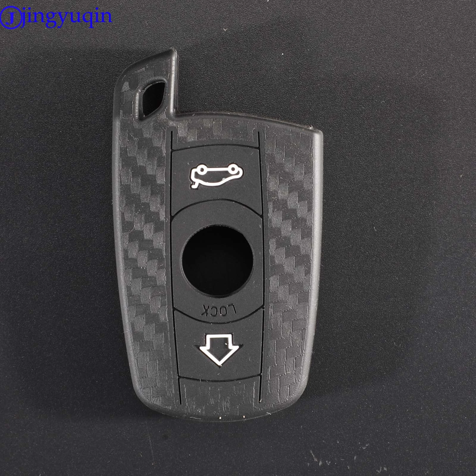 jingyuqin 3 Buttons Carbon Fiber Patten Silicone Car Key For BMW 1 3 5 6 Series E90 E91 E92 E60 Car Key Holder Case Cover