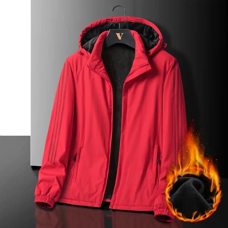 Winterjacken Herrenmäntel Warm Flanell Plus Größe 6XL 7XL 8XL Übergröße 2025, Herbst Fleece Schwarz Wasserdicht Windschutz mit Kapuze Lose – Detail 12