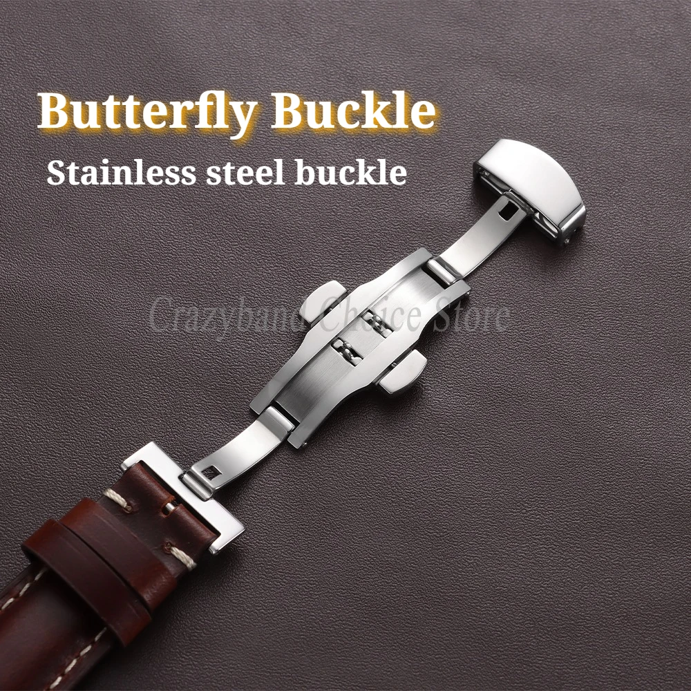 Premium Oil Wax Discoloration Calf Leather Watch Strap with Butterfly Buckle