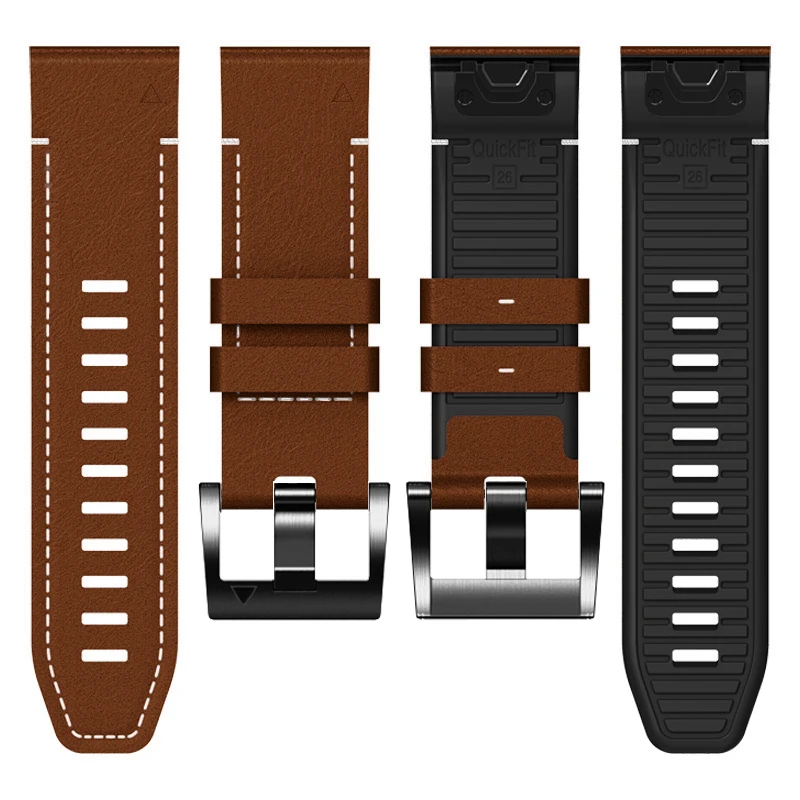 Premium Silicone & Leather Watchband Bracelet - Quickfit Design, 22/26mm Adjustable Strap