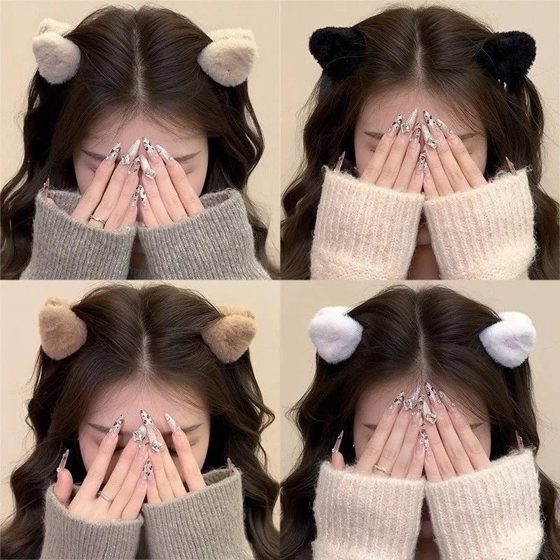 Haarspangen mit Katzenohren, flauschige Plüsch-Haarklammern, Haarnadel für Frauen und Mädchen, niedliche seitliche Haarspangen, Mini-Klauenklammer, Kopfbedeckung, Haar-Accessoires
