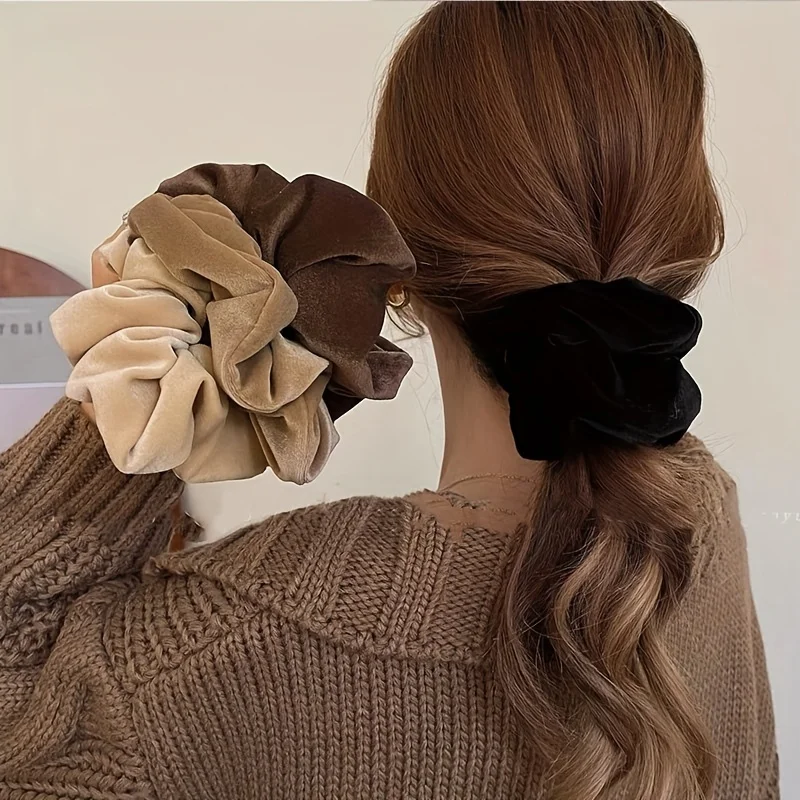 Winter Plüsch Weiche Soild Farbe Scrunchie für Frauen Mädchen Vintage Elastizität Gummibänder Krawatten Pferdeschwanz Haarbänder Kopfbedeckung – Detail 1