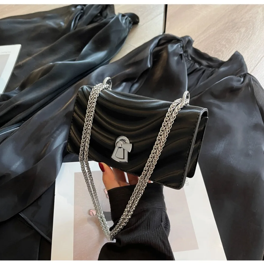 

Mini Shoulder Bag New High-capacity Chains Bag Crossbody Bags Ripple Pattern PU Flap Tote Handle Bags Women