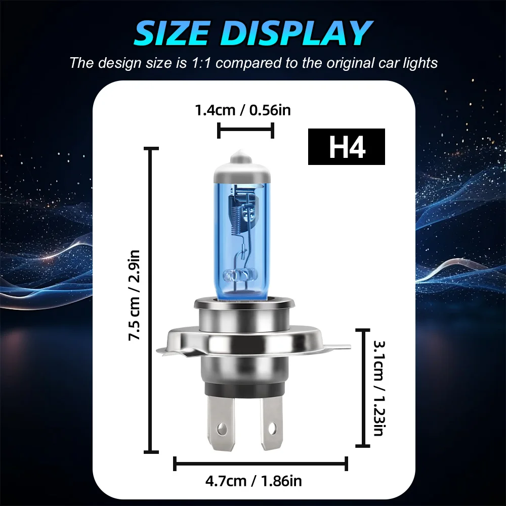 2x H4 제논 화이트 슈퍼 할로겐 헤드라이트 전구 100W 6000K LED 헤드램프 1:1 설치 자동차 전구