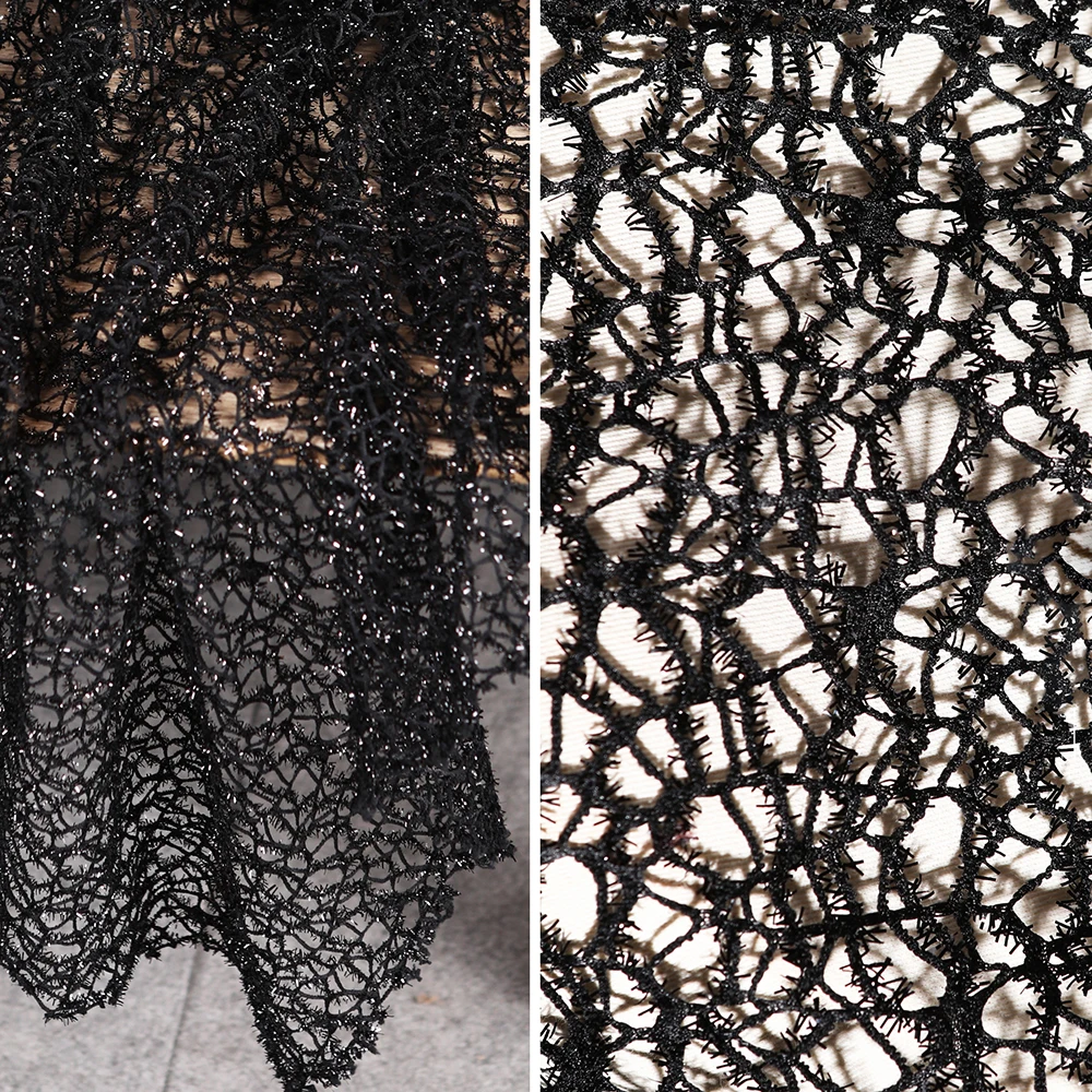 

Black Woven Mesh Fabric Creative Irregular Hollow Out Designer DIY Women Dress Material Telas Sewing Accessories Fabric by Yard