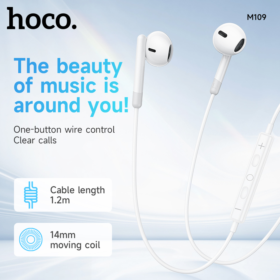  HOCO M109 Wired Earphones 3.5mm Jack In-Ear Headset with Microphone for Music And Sports Wire-Controlled Earbuds 