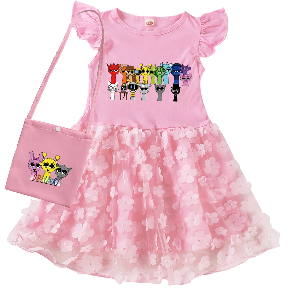 Popular Game Sprunki Dress for Kids Lace Casual Dresses for Baby Girls Super Clothes Wedding Party Summer