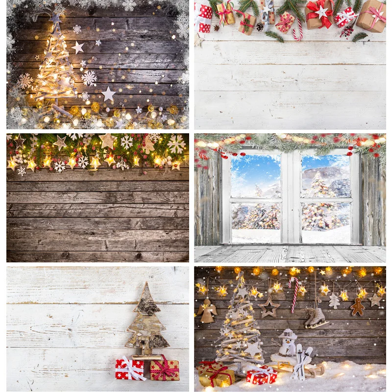 

SHUOZHIKE Christmas Wooden Planks Theme Photography Background Snowman Children Backdrops For Photo Studio Props MMSD-04