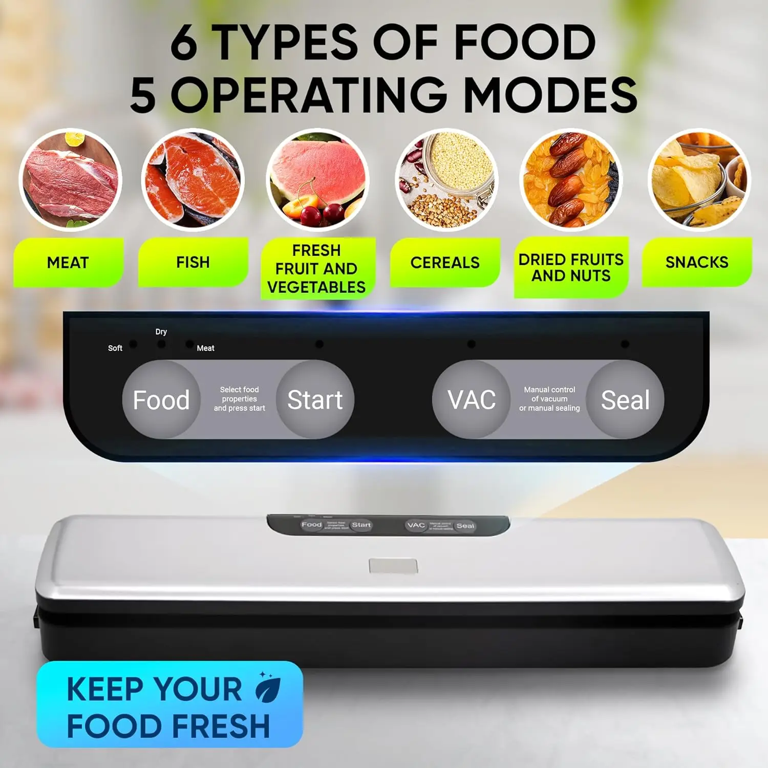 Vacuum Sealer Machine Strong Fast Compact Food Sealer for Multi Food Storage 5 Modes Vacuum Sealing Machine with 5 Bags