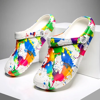 Garden Clogs Slip On Lightweight Two-way Wear Garden Clogs, Comfortable Women's Tie-dye Pattern Clogs, Non-slip Beach Slides 666 1