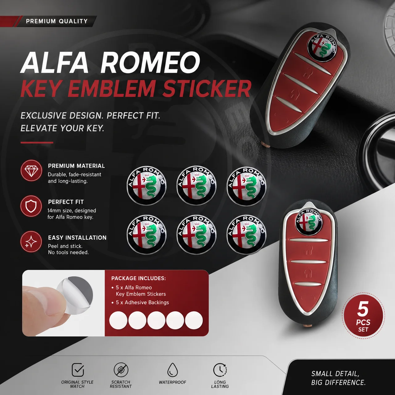 Premium Car Remote Key Stickers - Auto Emblem Decoration Decals, Set of 5/10