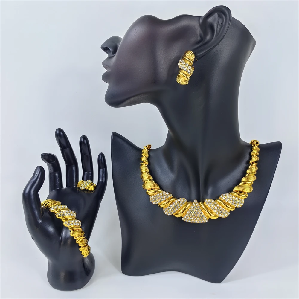 

Fashion Dubai Jewelry Set Women's Party Gift Wedding Italian Gold Plated Necklace Ring Bracelet Earring Set