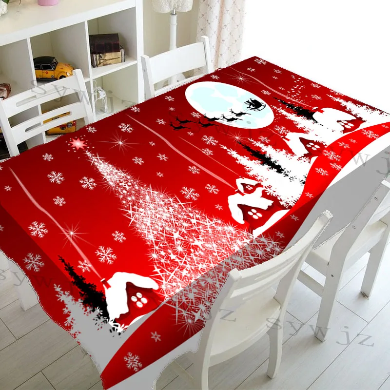 Rectangular Tablecloth Christmas Elk Print Kitchen Rectangle Tablecloth Party Decoration Waterproof Home Gathering Wedding Decor