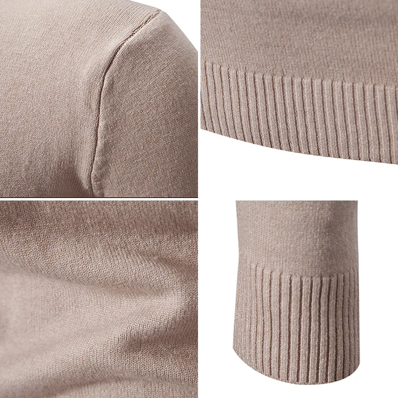Autumn New Sweater Men's Half High Neck Basic Solid Color Casual Versatile Round Neck Knit with Slim Fit Elastic Sweater Inside 5