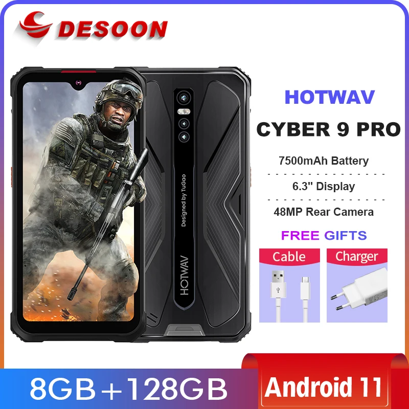 

Hotwav Cyber 9 Pro 4G Rugged Smartphone Octa Core 6.3" 8GB + 128GB 7500mAh Mobile Phone Android 11 48MP Rear Camera Cellphone