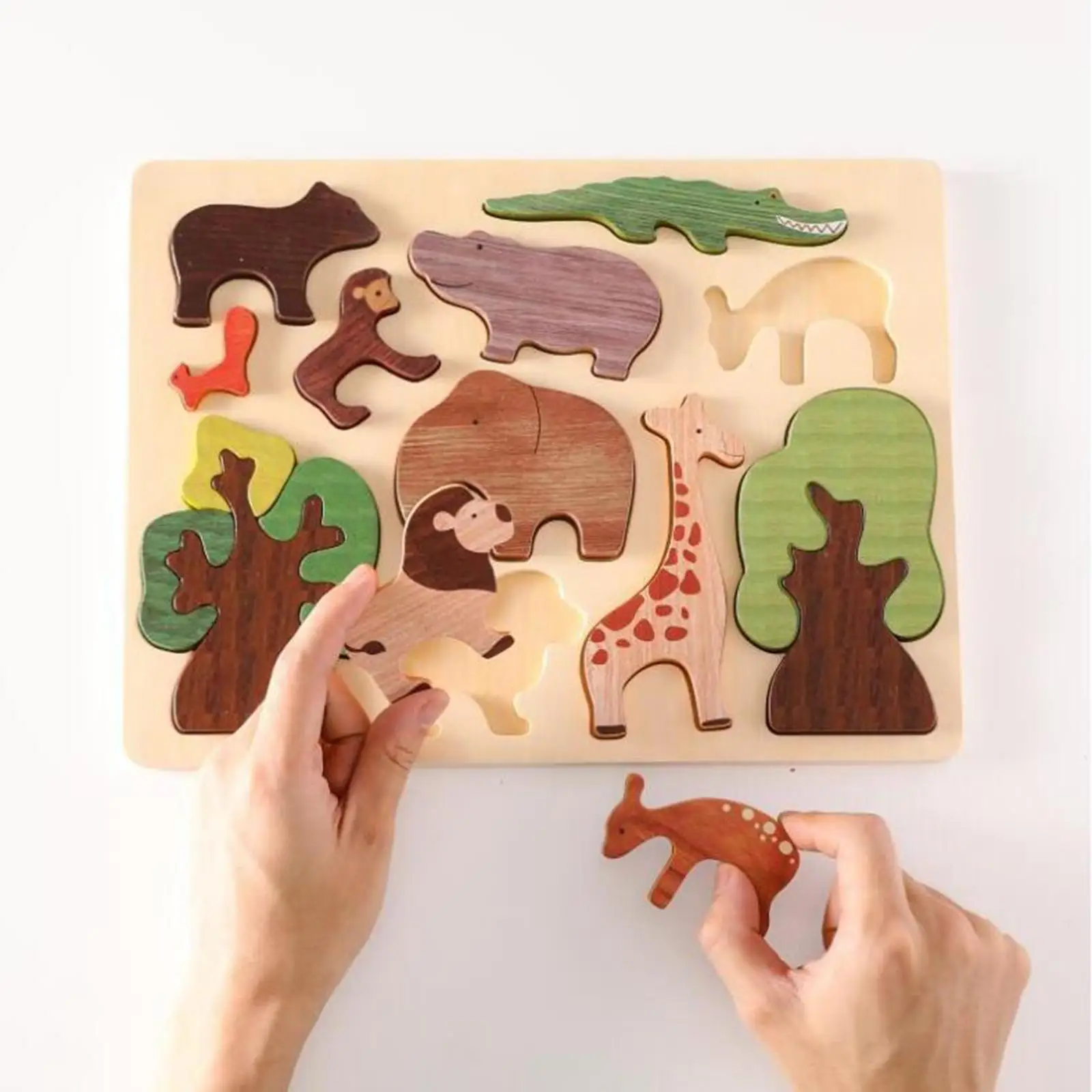 

Wooden Animal Puzzle Board Toys Hand Eye Coordination Colorful for Ages 2-4