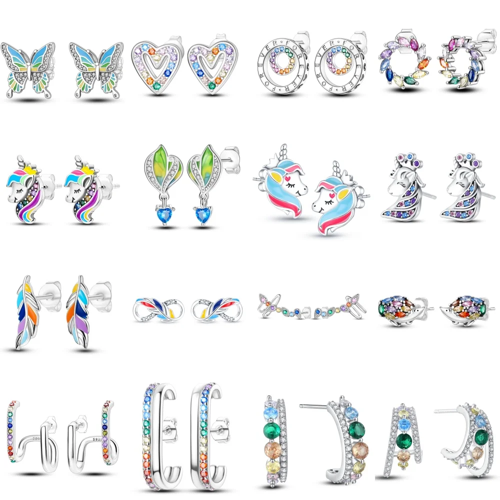 

925 Sterling Silver Animals Colorful Series Stud Earrings Zircon For Women Exquisite Daily Wear Jewelry Accessories Party Gifts