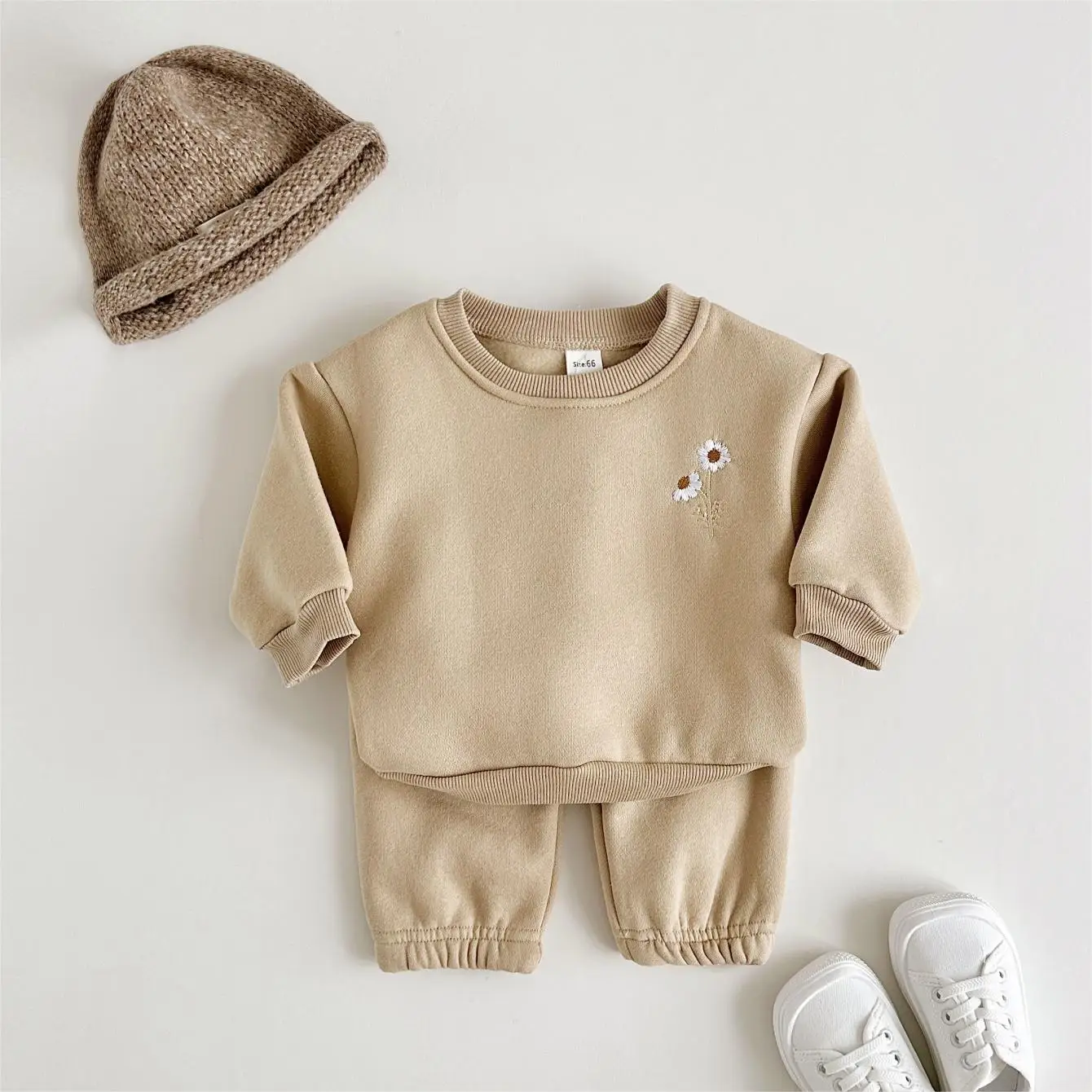 Kids Clothes Set 2PCS Spring Autumn 0-4Y Newborn Cotton Long Sleeves+Pants Small Daisy Embroidery Boys Girls Clothes Children Casual Warmth