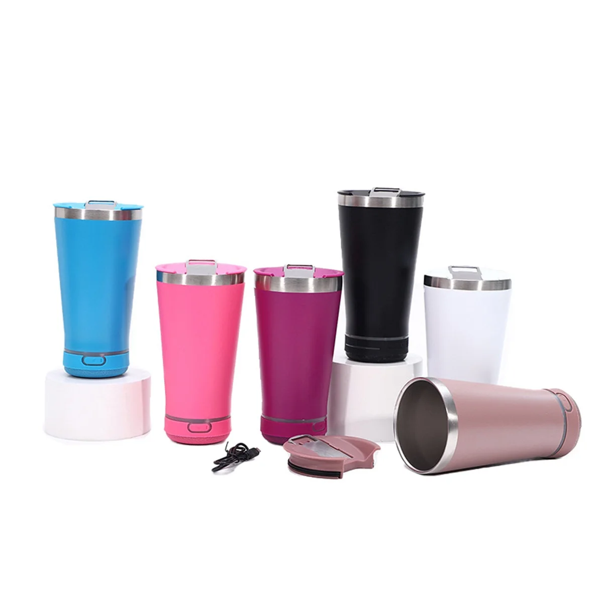 Creative Bluetooth Speaker Steel Vacuum Coffee Cup 16oz 450ml Double Wall Ice Cooler Car Coffee Home Beer Vacuum Flask