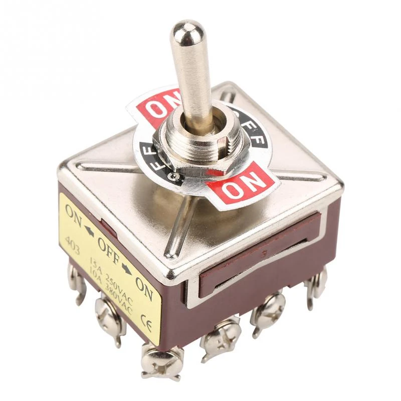 Toggle Switch 3 Position 12 Pin 4PDT ON-OFF-ON 10A/380VAC 15A/250VAC I2 Toggle Switch 3 Position 12 Pin 4PDT ON-OFF-ON 10A/380VAC 15A/250VAC I2