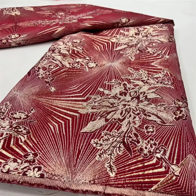 

5 Yards Brocade Jacquard Lace Fabric 2023 Red/Gold High Quality African Net Lace Nigerian Gold Lace Fabric For Wedding Dress