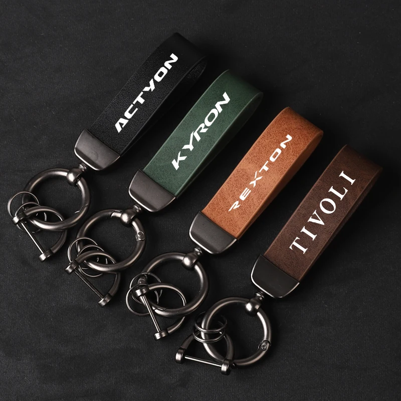 

Fashion Leather Keychain Business Gift Key Strap Car Logo Custom Keyring For Ssangyong Actyon Kyron Musso Rexton Tivoli