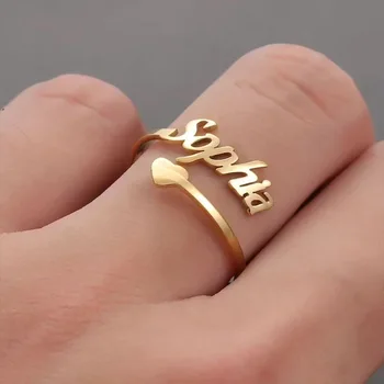 Anillo de amor con nombre personalizado, anillo de pareja de corazón de acero inoxidable personalizado, joyería para Mujer, Anillos de regalo para el Día de San Valentín para Mujer 1