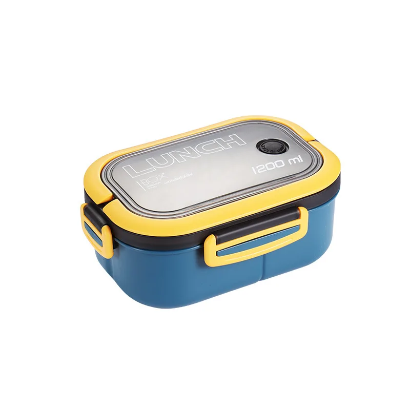 Double Layer Rectangle Lunch Box With Sauce Box, Fork, Spoon, And